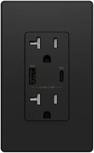 ELEGRP 36W QC 3.0 and PD 2.0 USB Wall Outlet, Type A & Type C Power Delivery and Quick Charge for iPhone/iPad/Samsung/Google/LG/HTC/Android Devices/Tablets, UL Listed, Wall Plate (1 Pack, Black)