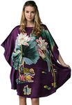 Ledamon Women's 100% Silk Short Robe Bathrobe Nightgown Pajama Sleepwear -Classic Batwing Sleeved, Purple, One Size