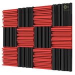 YGM Acoustic Foams® Line Diffuser - PACK of 12 | 6 RED & 6 BLACK | Studio Absorption Foam Wall Panel, 12'' X 12'' X 2'' Broadband Sound Absorber - Periodic Groove Structure