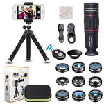 15 in 1 Universal Phone Camera Lens Kit 18X Telephoto lens Wide Angle lens,Macro Lens, Fisheye lens,Kaleidoscope 3/6 lens, CPL Flow Star Radial Filter, Tripod, Remote Shutter for most of Smartphone