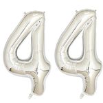 40inch Silver Foil 44 Helium Jumbo Digital Number Balloons, 44th Birthday Decoration for Women or Men, 44 Birthday Party Supplies