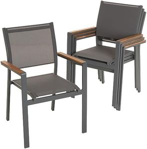 Nexos Trading Gartenstühle Stapelstühle Balkonstühle Terrassenstühle mit Armlehnen - grau - Teslin - Aluminium - Polywood (4)
