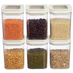 Amazon Brand - Solimo Airtight Plastic Storage Jar and Container Set-I | BPA Free | Multipurpose Storage | 1150ml Each, Set of 6 (White)
