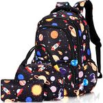 Unineovo Black Backpack for School Kids Elementary Middle School Backpack Bookbag,Girls Lightweight Schoolbag with Lunch Box Pencil Case for Kids Back to School Gifts