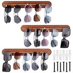 Kurtzy 3 Pack of Wooden Wall-Mounted Sunglasses Racks - Hanging Eyeglasses/Eyewear Display Organiser Holders - Decorative Hanging Storage for Entryway, Bedroom, Living Room - Each Rack Holds 5 Pairs