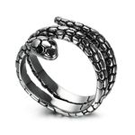 Daesar Stainless Steel Ring for Men Engraved Retro Snake Silver Black Ring Size T 1/2