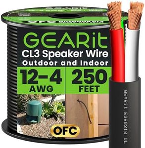 GearIT 12/4 Speaker Wire (250 Feet) 12AWG Gauge, Black 4-Conductors/Outdoor Direct Burial in Ground/in Wall / CL3 CL2 Rated - OFC Oxygen-Free Copper, Black 250ft