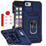 Case for iPhone 6 Plus / 7 Plus / 8 Plus Phone Case Cover - Includes 2 Tempered Protective Films with Sliding Window Camera Protection and Phone Holder - Blue