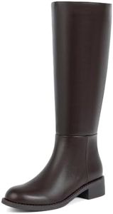 Women's Knee High Tall Flat Boots, Low Chunky Heel, Round Toe,Chocolate,6.5