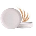 MISS BIG Dinner Plates,10 inches Plastic Plates Set of 8,Lightweight Wheat Straw Plates,Extra Large Unbreakable Plate Set,Dishwasher & Microwave Safe BPA Free and No Chemical Dyes (White)