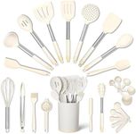 SMIRLY Silicone Kitchen Utensils Set with Holder - Silicone Cooking Utensils Set for Nonstick Cookware, Kitchen Spatula Set & Kitchen Essentials, Home Kitchen Tools & Accessories Set - Cream White