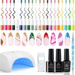 Beetles Liner Gel Polish with Curing Lamp 36W U V Nail Lamp, 20 Colors Liner Gel Polish Set with Fast Drying Compact LED Nail Dryer