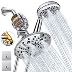 Dual Filtered Shower Head Showerhead with 2m 79" Hose Handheld Sprayer Filter Combo, Luxau Filtration Rain Rainfall, 20 Stage Water Filter for Chlorine Well Hair Dry Skin, Metal Diverter, Chrome (S40)