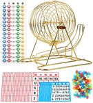 Regal Games - 11” Gold Party Bingo Cage - Includes 50 Jumbo Reusable Cards, 18 Standard Bingo Cards, 150 Chips, Master Board, 75 Bingo Balls - for Group Games, Bingo Hall, & Holiday Activities