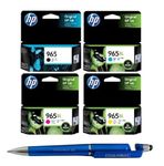 HP 965 Black & 965XL C/Y/M Ink Cartridge (Set of 4) Bundle with ITGlobal ® 3 in 1 Multi-Function Creative Mobile Phone Stand, Stylus Pen, Ballpoint Pen (Very Colors)