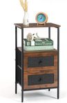 DOVAMY Rattan Nightstand with 2 Drawers, End Table for Small Spaces, Side Table with Storage for Bedroom, Living Room, Dorm, 27.5'' Bed Stand with Open Shelf, Rustic Brown BN03V