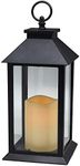 Hanging Glass Panes Lantern Portable Led Candle Light Operated by 3AAA Battery Use for Garden Yard, Indoor & Decoration etc (Black)