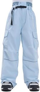 HIGH EXPERIENCE Snowboard Pants for Women Men Baggy Ski Pants Loose Warm Insulation Waterproof Windproof (Light Blue, X-Large)