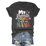 My Favorite People Call Me Nana Shirts for Women Leopard Love Heart Gradient Letter Print Summer Tees Tops (Black Grey,M,Medium)