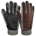 heekpek Men's Winter Leather Gloves Thick Warm Fleece Windproof Gloves Cold Proof Mittens for Driving Cycling Motorcycle Camping (Brown)