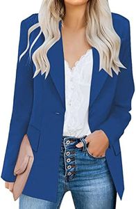 luvamia Women's Casual Long Sleeve Lapel Button Slim Work Office Blazer Jacket Business Casual Jackets for Women Classic Blue Size Large Size 12 Size 14