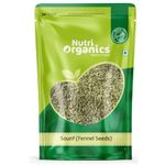 NutriOrganics Whole Natural Fennel Seeds Saunf Indian Traditional Masale-Resealable Ziplock Pouch (200 Grams)