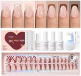 Beetles X Press Plus Gel Nails Kit - Mocca Mousse French | 7 Colors Short Square French Tip Press On Nails | 224Pcs 16 Sizes All-in-One Kit Fall Nails With Nail Glue,Remover,Builder Top Coat,Nail Lamp