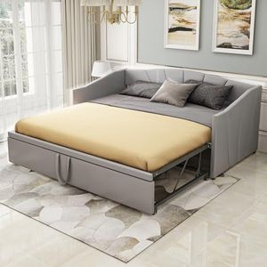 Idemon Cama acolchada para invitados, sofá cama extensible 90/180 x 200 cm, con somier, cama multifunción en tela de terciopelo beige agradable al tacto (gris)