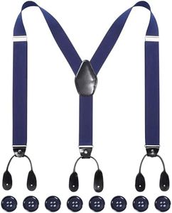 Kajeer Mens Adjustable Button End Suspenders - Y-Back Elastic Tuxedo Suspenders with Heavy Duty Leather Buttons End (Navy blue)
