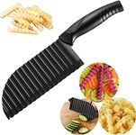 HARI® Crinkle Cutter Stainless Steel Waves French Fries Slicer, Save-Effort Handheld Chipper Chopper, Vegetable Salad Crinkle Cut Knife Home Kitchen Wavy Blade Cutting Tool, Black