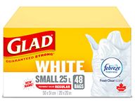 Glad White Garbage Bags - Small 25 Litres - Febreze Fresh Clean Scent, 48 Trash Bags, Made in Canada of Global Components