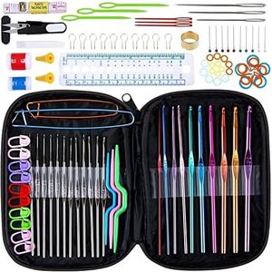 BECOMTO 100Pcs Crochet Hook Needles for Crocheting,Knitting & Crochet Supplies Set with Case,DIY Craft Yarn Mixed Aluminum Multicolor Knitting Needles Sewing Tools,Great for Mom Women