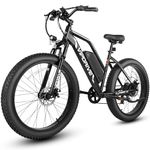 Vipdrive Electric Bike for Adults, Peak 750W Fat Tire Electric Bike with 48V 13Ah Removable Battery, 34km/h Ebike 40-80km Range 26" Electric Bike, 7 Speed Commuter E Bike Men Women (Black)