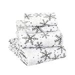 EnvioHome 100% Cotton Flannel Sheets Double - Warm & Cozy Velvety Soft Heavyweight Pill-Resistant Flannel Double Bed Sheets, 16" Extra Deep Pocket Fitted Sheet - Full Bed Sheets, Grey Snowflakes