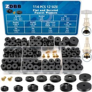 ZDBB 106 pcs Flat and Beveled Faucet Washers and Brass Bibb Screws Assortment for Use with Assorted Quick-Opening Style Faucets Stem Worn Out Washer Replacements Black