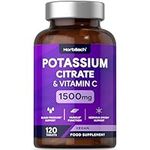 Potassium Supplement 1500mg with Vitamin C | High Strength Potassium Citrate | Electrolyte Tablets | 120 Count | 100% Vegan | by Horbaach