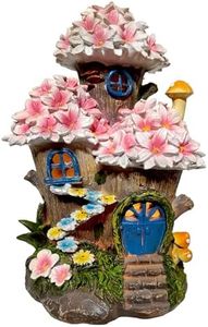 Tin Dreams Factory Statua Decorativa Casa Fate ed Elfi con Luce Solare Ricaricabile, Decorazioni Giardino Resistenti, Statua Design in Resina per Esterno, Decorazioni Originali Fantasy a Luce Solare