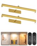 EZVALO 16" Rechargeable Picture Lights for Wall, 6000mAh Art Light with Remote, 3 CCT & Dimmable, Wireless Battery Operated Gallery Light, Frame Painting Light for Poster, Artwork (Gold,2 Pack)