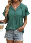 isermeo Women's Blouse V Neck Rolled Sleeve Flowy Lightweight Shirts Dressy Casual Cute Oversized Loose Summer Tops Green L