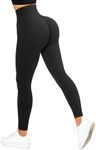 SUUKSESS Women Hidden Scrunch Butt Lifting Seamless Leggings High Waisted Workout Yoga Pants (Solid Black,XL)