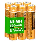 6 Pack HHR-55AAABU NI-MH Rechargeable Battery for Panasonic 1.2V 550mAh AAA Battery for Cordless Phones