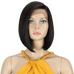 Début Lace Front Wigs for Black Women Bob Wigs for White Women Synthetic Hair 9.5" 120g Natural Straight Swiss Lace Heat Resistant Fibers Half Hand Tied (9.5 Inches, 1B)