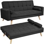 Yaheetech Modern Fabric Sofa Bed 3 Seater Click Clack Sofa Settee Recliner Couch with Wooden Legs for Living Room/Guest Room/Office, Black