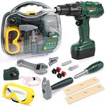 STEAM Life Kids Tool Set with Power Toy Drill | Toy Tool Set Contains Tool Box and Toy Hammer, Goggles, Power Drill and 11 More Play Tools