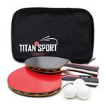 TITAN SPORT Table Tennis Bats, 2 Player Premium Ping Pong Paddle Set, Comes with 3 Balls and Compact Mobile Racket Case – Perfect for Adults and Kids Indoor/Outdoor Activity