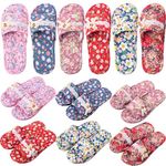 Breathffy 6 Pairs Floral Cotton House Slippers for Women Soft Open Toe Indoor Slippers Washable Portable Foldable Comfortable Hotel Travel Airplane Spa Guest Slippers