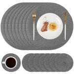 Famibay Round Placemats and Coasters Set of 8 Woven Table Place Mats Heat Resistant Washable Placemats Grey Round Table Mats for Kitchen Dining Table