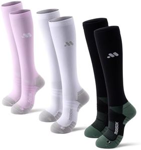 Compression Socks for Women and Men,Knee High 15-20mmHg Graduated Circulation Support(3 Pairs)Best for Nurses,Pregnant,Running,Travel,Flight,Athletic,Reduce Muscle Fatigue,Black White Pink,L-XL