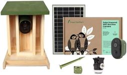 Green Feathers Solar Powered Camera & Wooden Bird Feeder Complete Pack, Weatherproof, Recycled Wood, Watch Feeding Birds On Your Smartphone or Tablet (Solar Powered Camera & Bird Feeder Complete Pack)