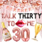 LaVenty 26 PCS Rose Gold Talk 30 to Me Balloons Talk 30 to Me Birthday Decoration Talk Thirty To Me Backdrop Talk Thirty To Me Banner 30th Birthday Decoration for Her Dirty 30 Birthday Decoration